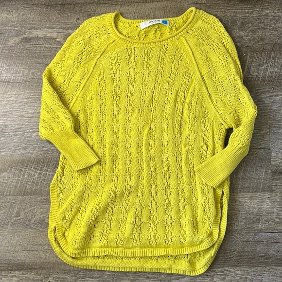 Anthropologie Sparrow Yellow Chartreuse Open Knit Crochet Sweater Size Small - Picture 1 of 6